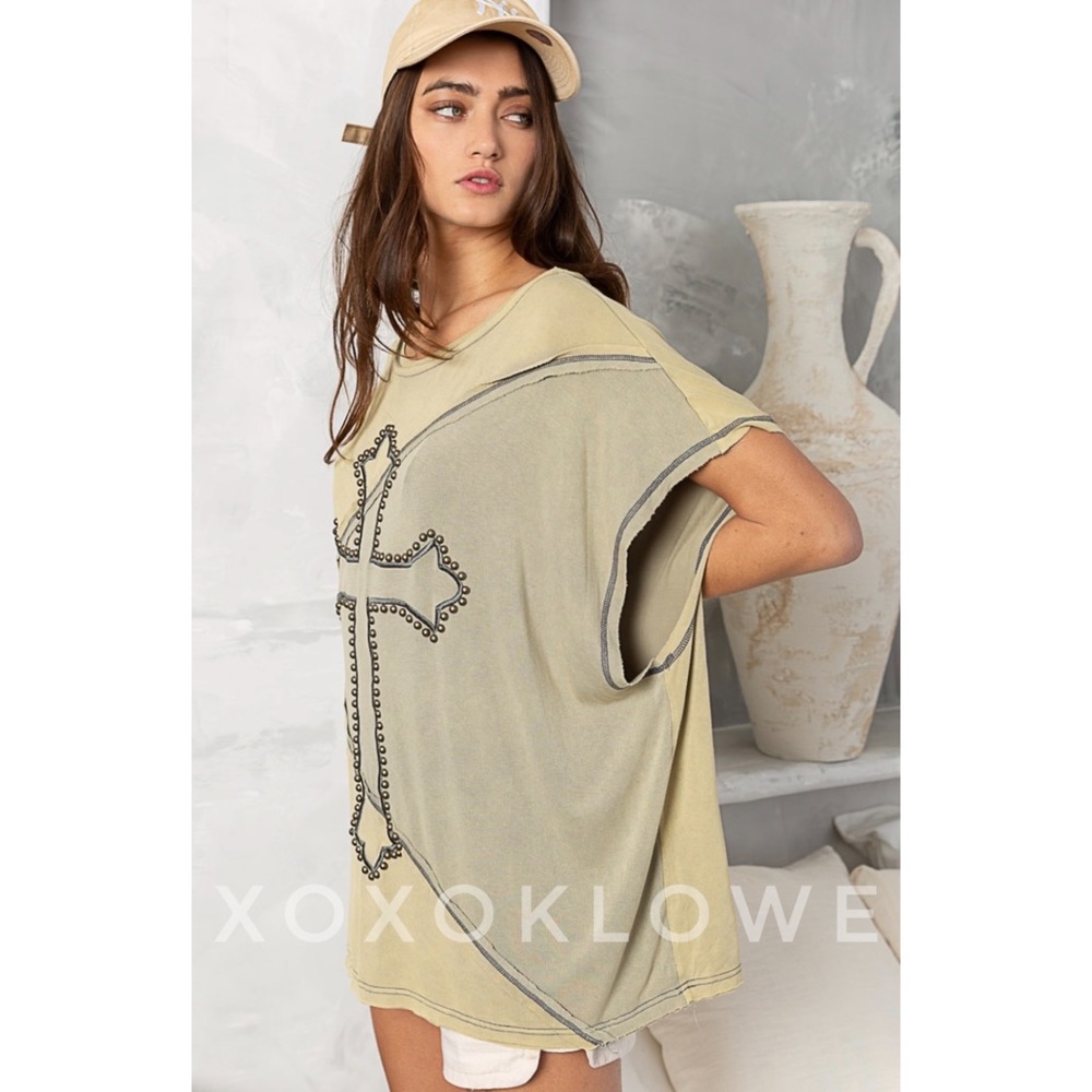 POL Olive Two Tone Studded & Embroidered Cross Top - Picture 5 of 14